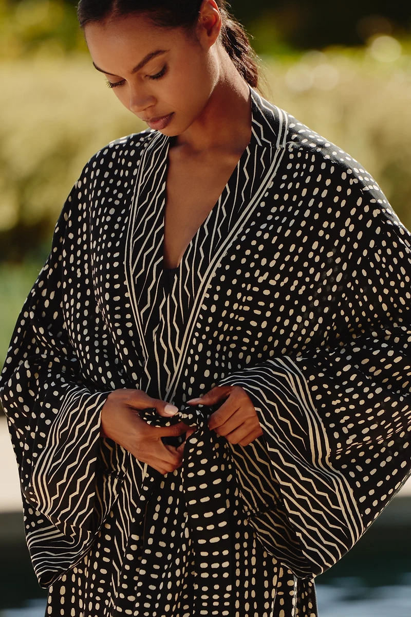 Bel Kazan Long-Sleeve Graphic Tie-Belt Top