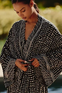 Bel Kazan Long-Sleeve Graphic Tie-Belt Top