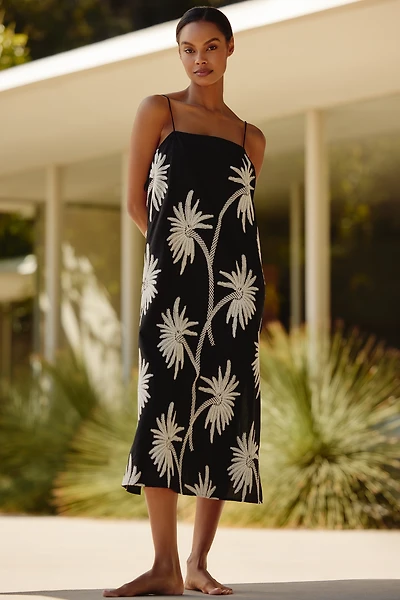 Traffic People Palm Tree Embroidered Tunic Dress
