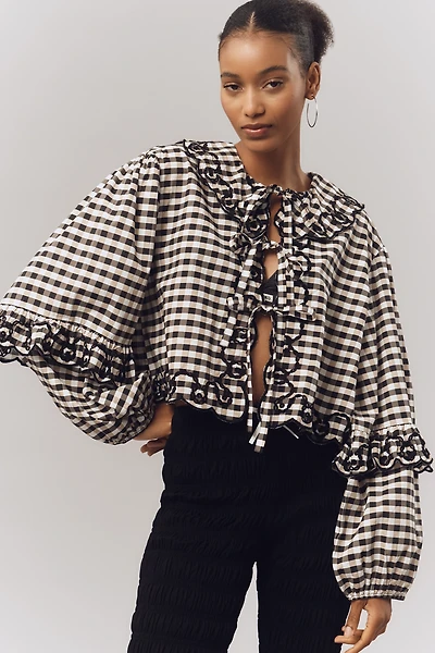 Maeve Long-Sleeve Scallop Tie-Front Blouse