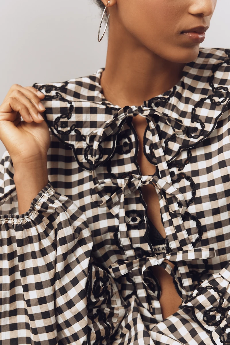 Maeve Long-Sleeve Scallop Tie-Front Blouse