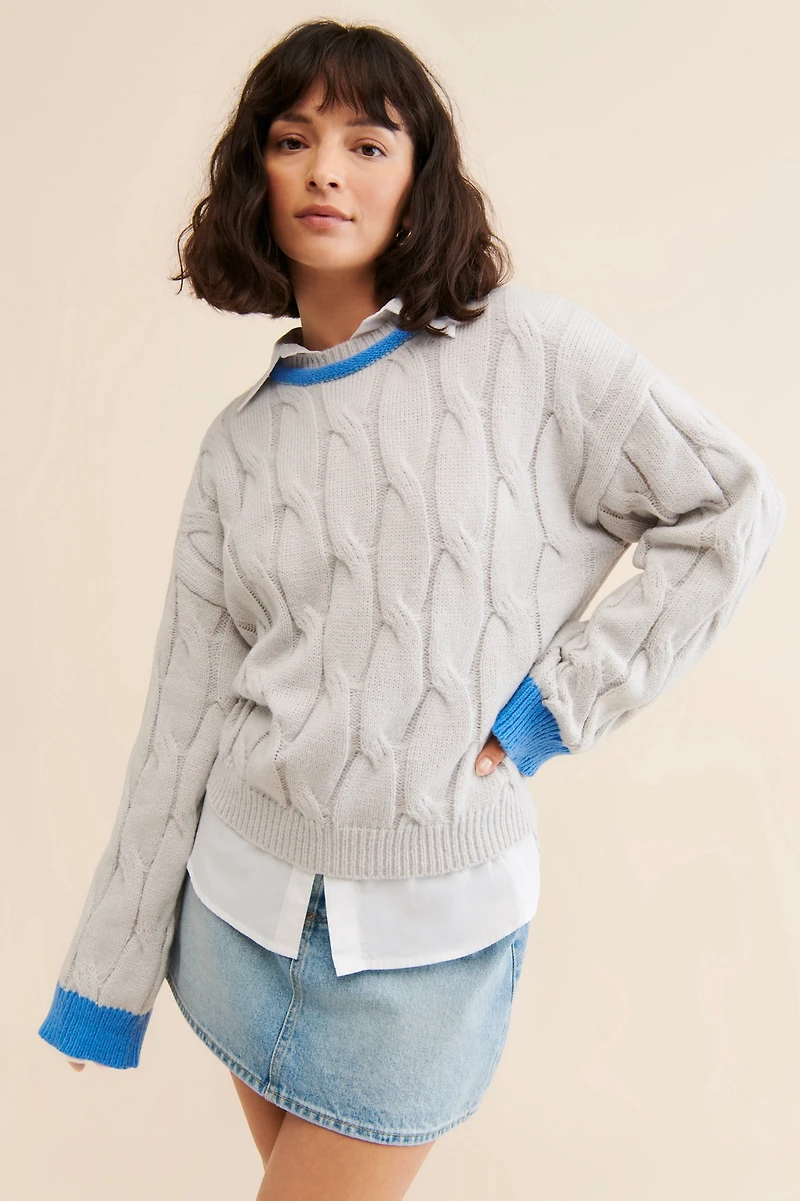 FRENCHMAUVE Tonya Cable Knit Sweater