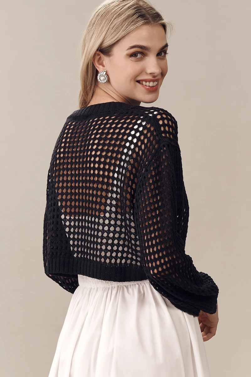 Maeve Crochet Lace-Up Cardigan Sweater