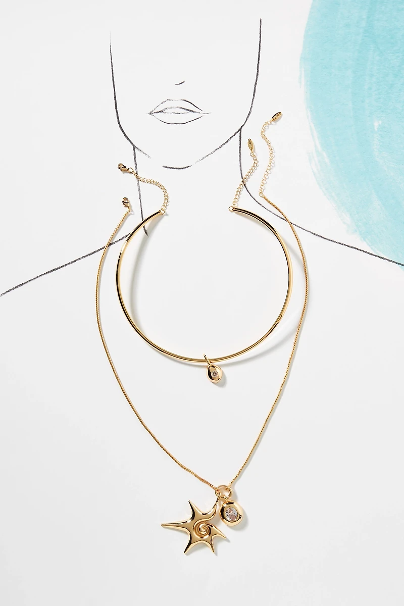 Charm Collar Necklaces, Set of 2