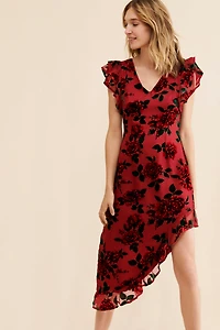 Rachel Parcell Ruffle Asymmetrical Burn Out Velvet Dress