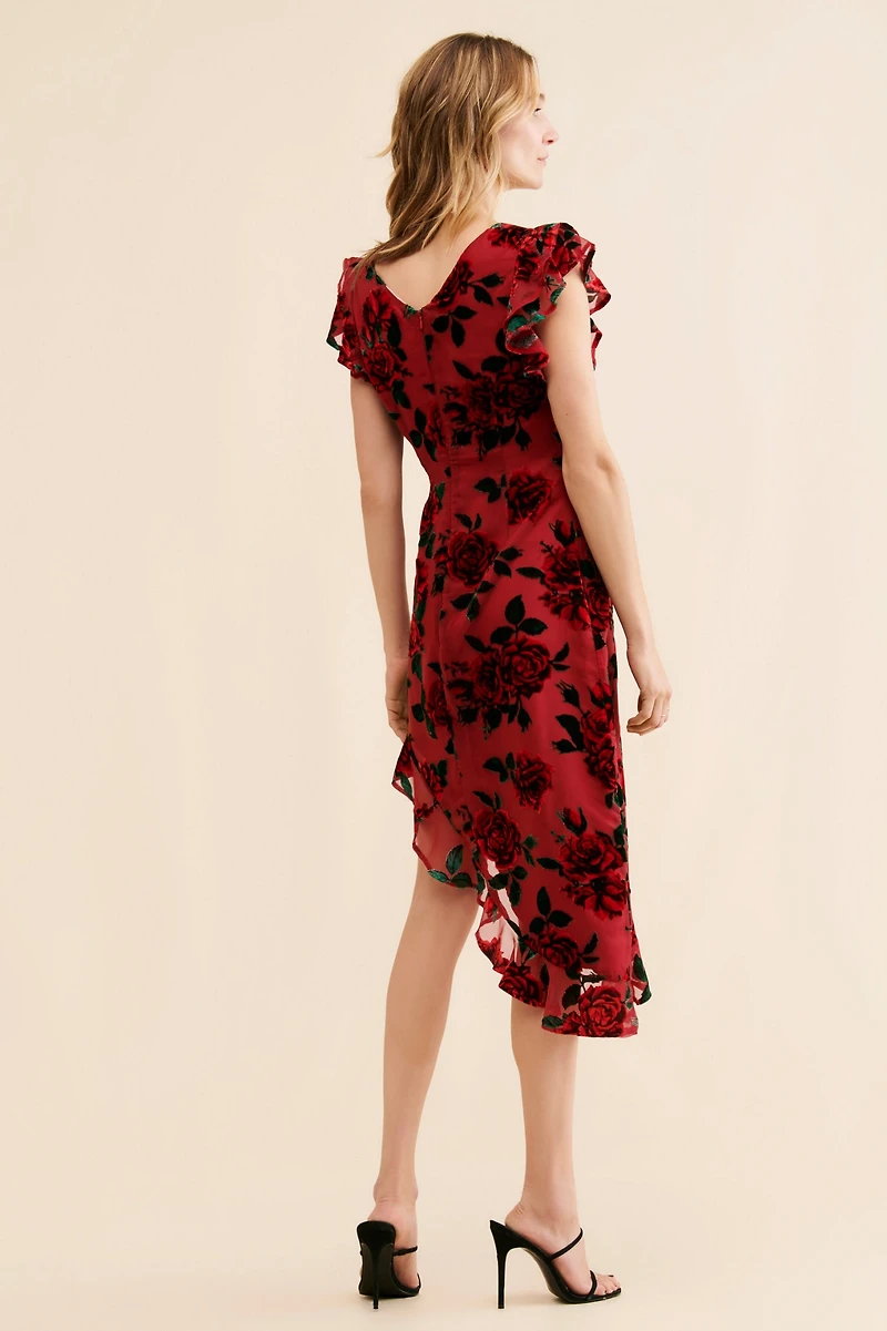 Rachel Parcell Ruffle Asymmetrical Burn Out Velvet Dress