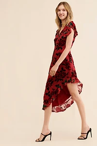 Rachel Parcell Ruffle Asymmetrical Burn Out Velvet Dress