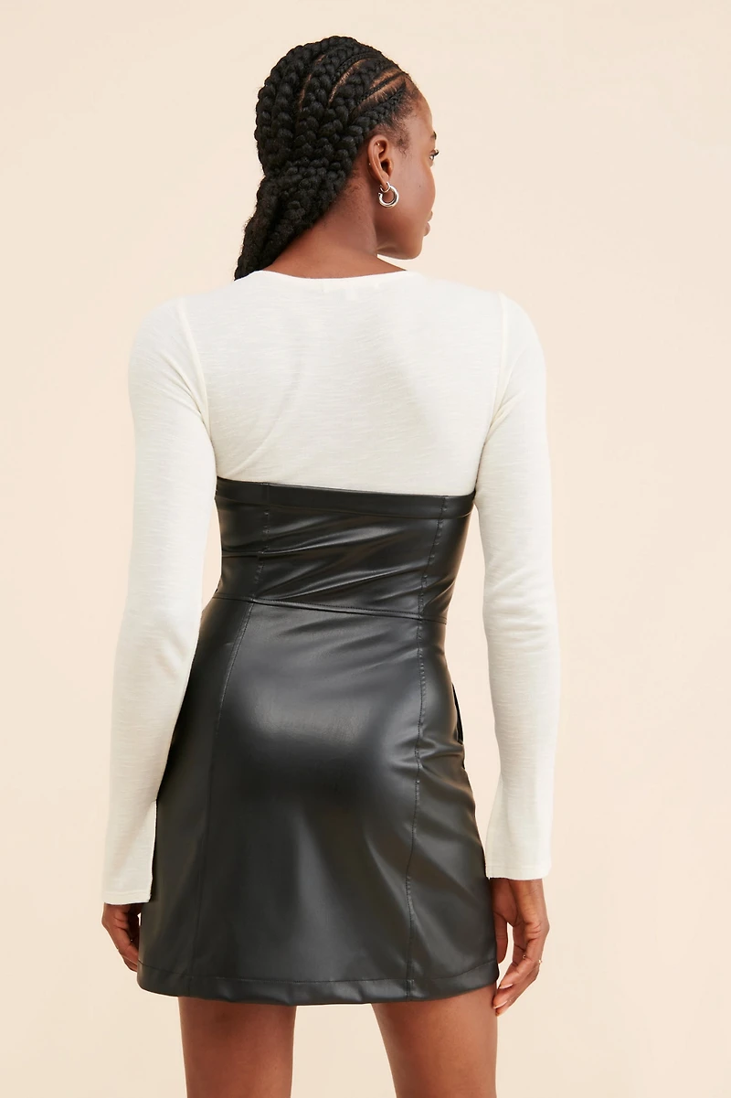 Chaser Lyla Vegan Leather Layered Mini Dress