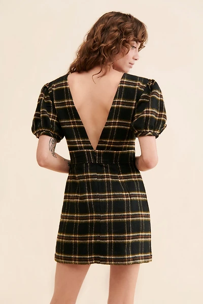 Ollari Plaid V-Neck Mini Dress