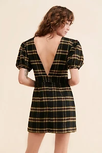 Ollari Plaid V-Neck Mini Dress