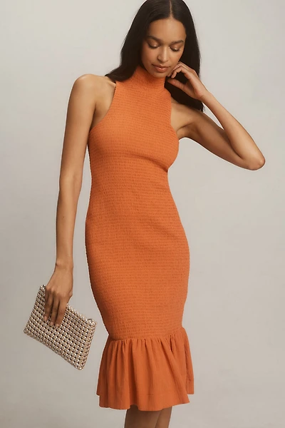 Sleeveless Mock-Neck Textured Midi Dress