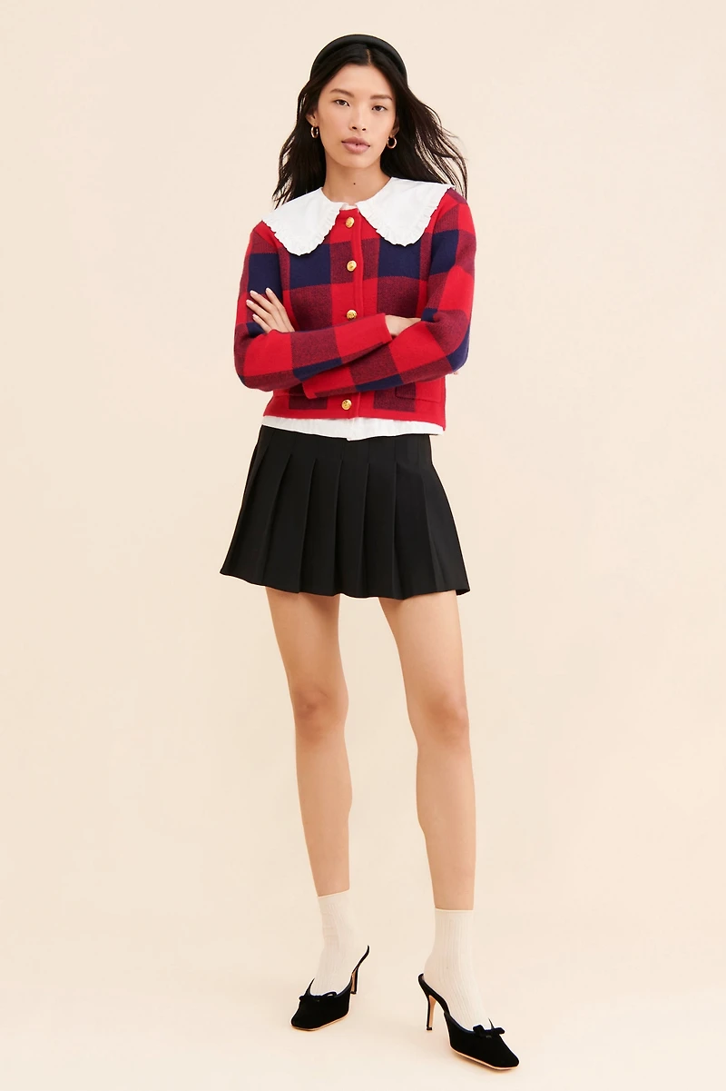 English Factory Plaid Patch Pocket Cardigan