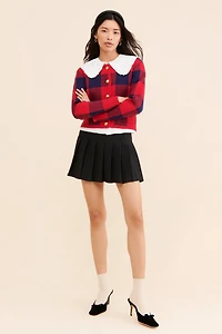 English Factory Plaid Patch Pocket Cardigan