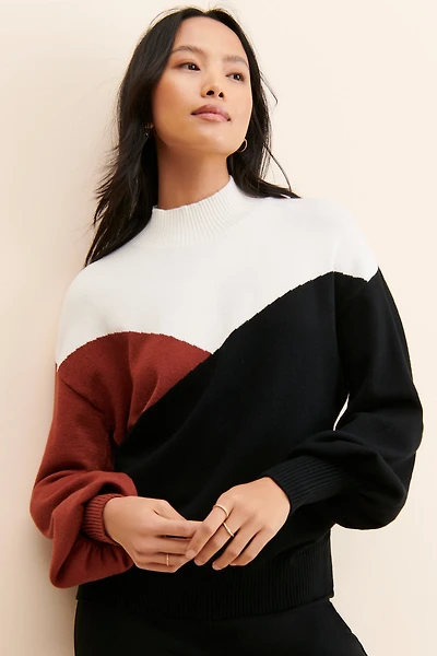 Laundry by Shelli Segal Colorblock Mock Neck Sweater