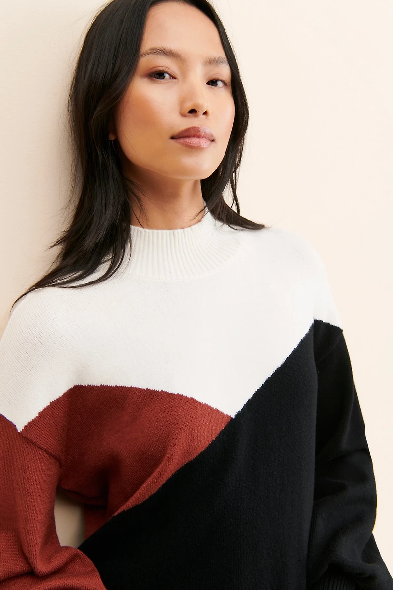 Laundry by Shelli Segal Colorblock Mock Neck Sweater