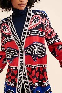 FARM Rio Navy Mixed Prints Knit Cardigan