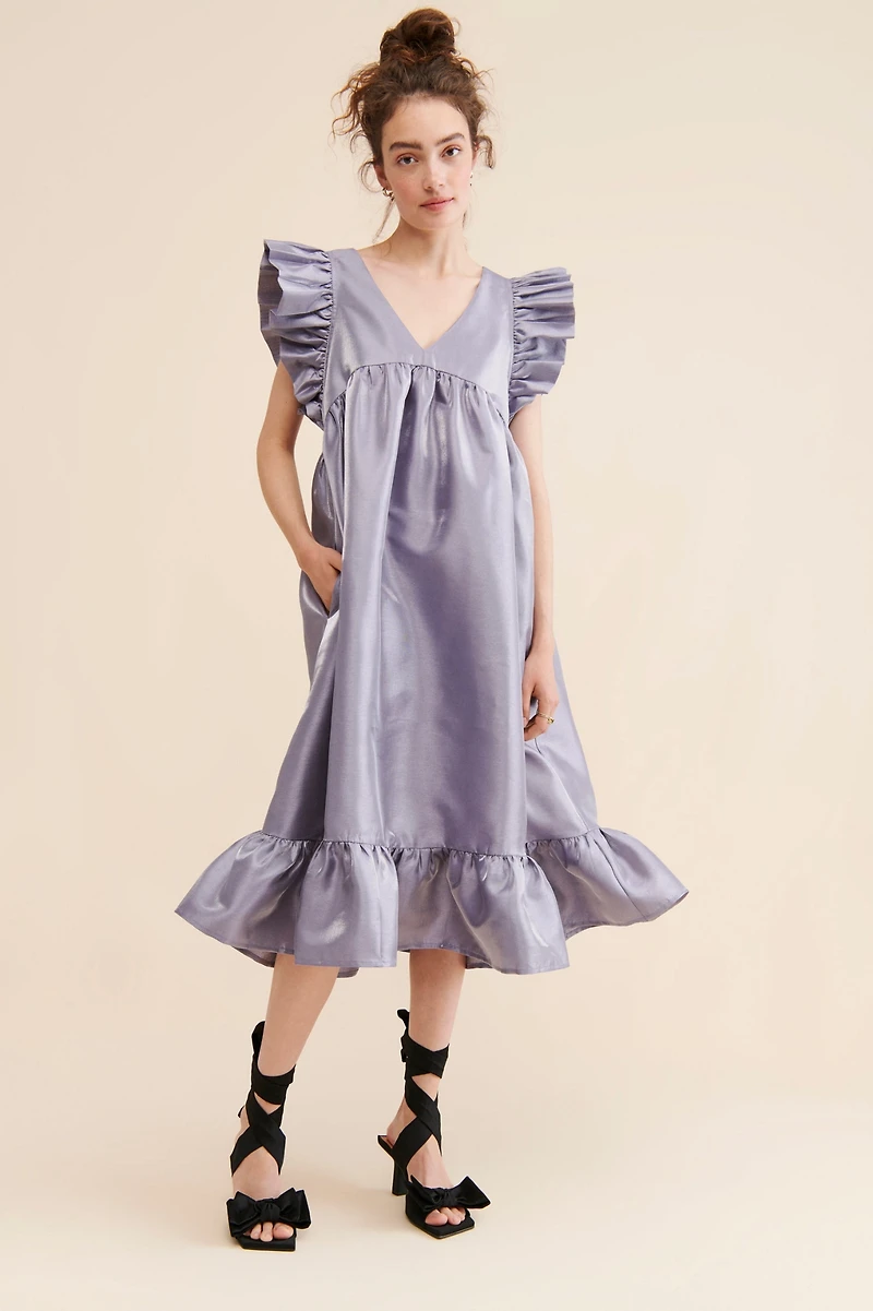 Dhruv Kapoor Metallic Babydoll Midi Dress