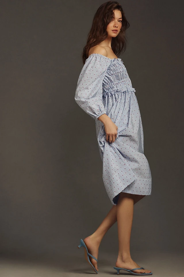 kimchi blue smocked midi dress Kimchi Blue Off-The-Shoulder Smocked Midi Dress