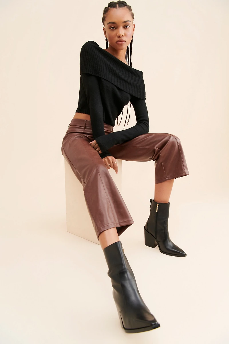 Avec Les Filles Vegan Leather Wide Leg Crop Pants