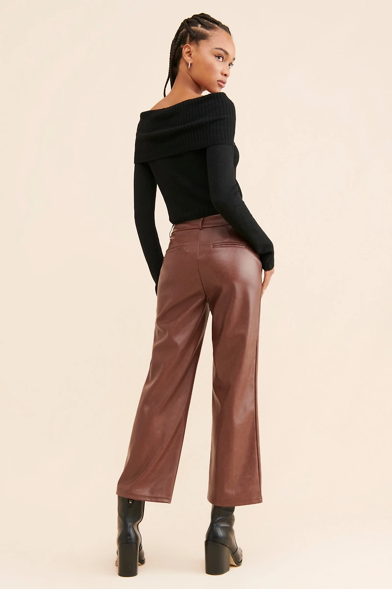 Avec Les Filles Vegan Leather Wide Leg Crop Pants