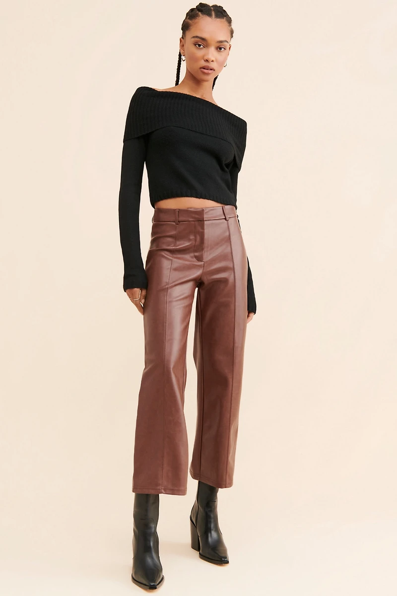 Avec Les Filles Vegan Leather Wide Leg Crop Pants