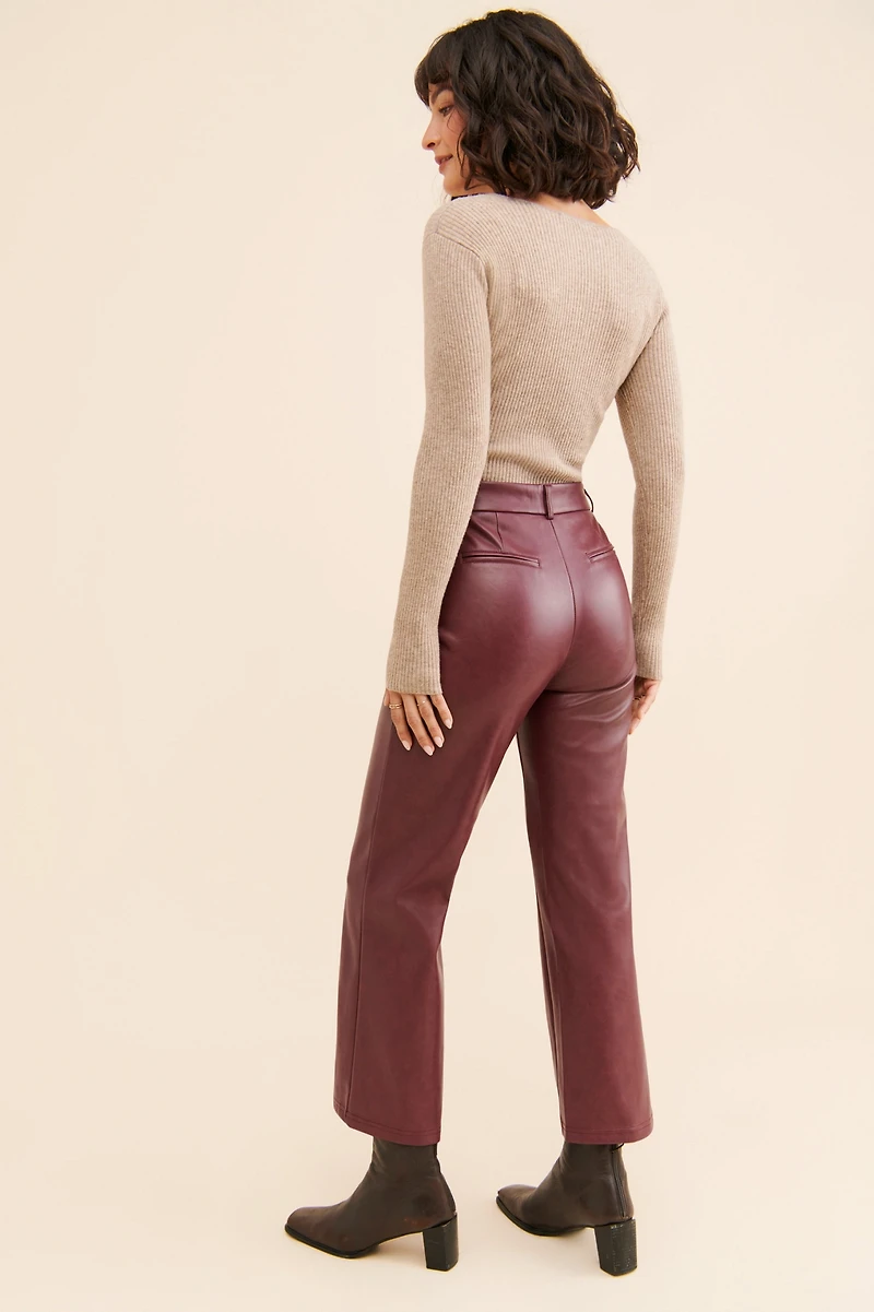 Avec Les Filles Vegan Leather Wide Leg Crop Pants