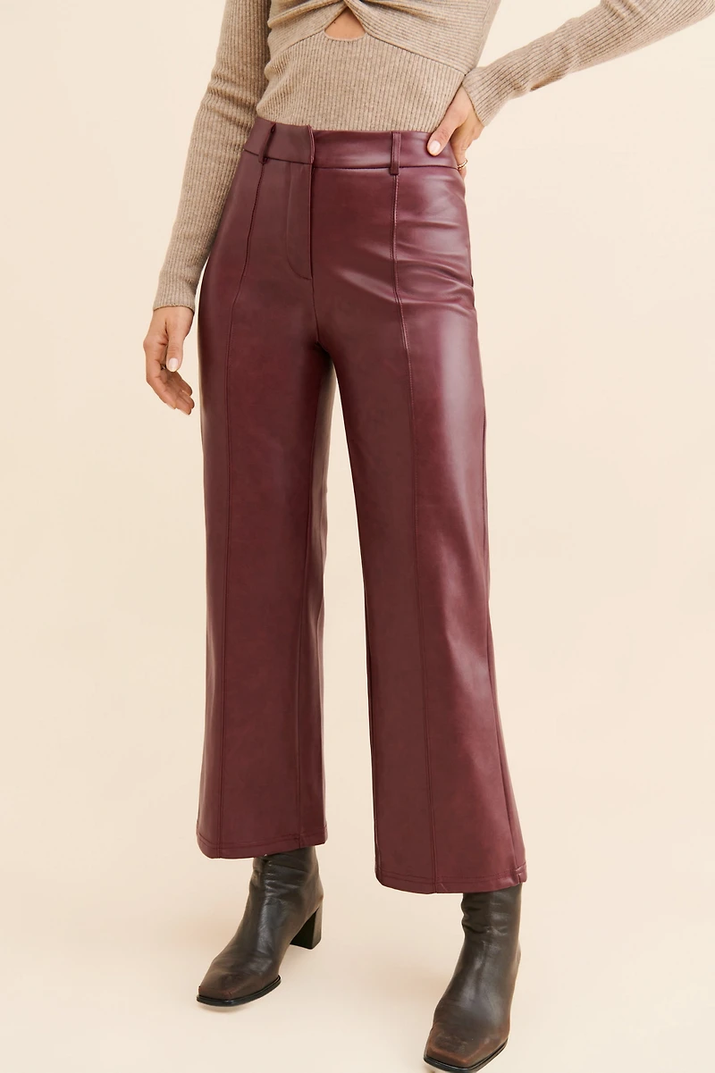 Avec Les Filles Vegan Leather Wide Leg Crop Pants