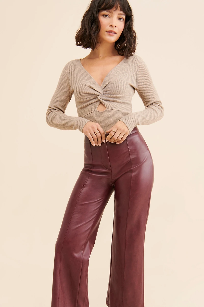 Avec Les Filles Vegan Leather Wide Leg Crop Pants
