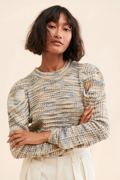 En Saison Puff-Sleeve Knit Sweater