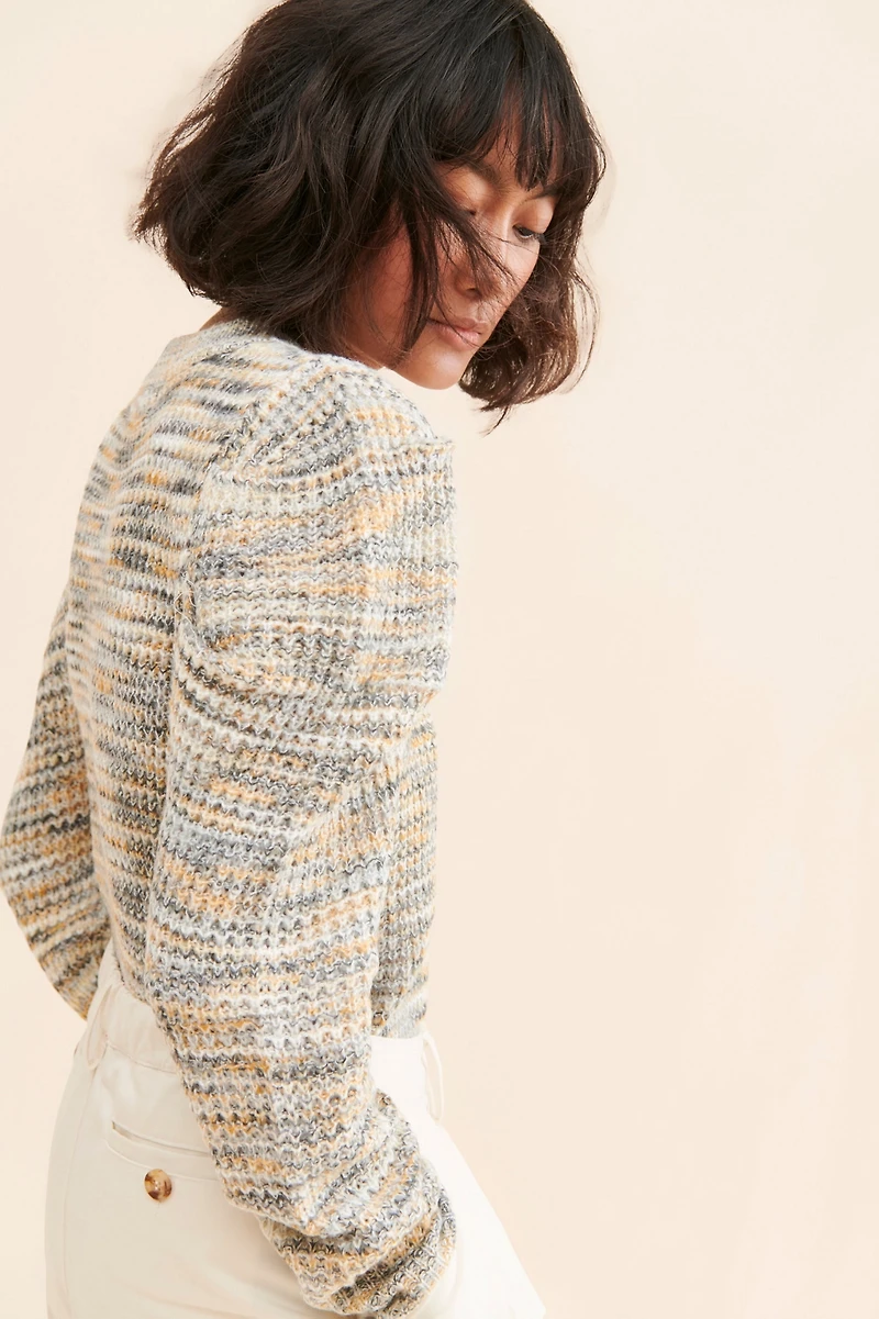 En Saison Puff-Sleeve Knit Sweater