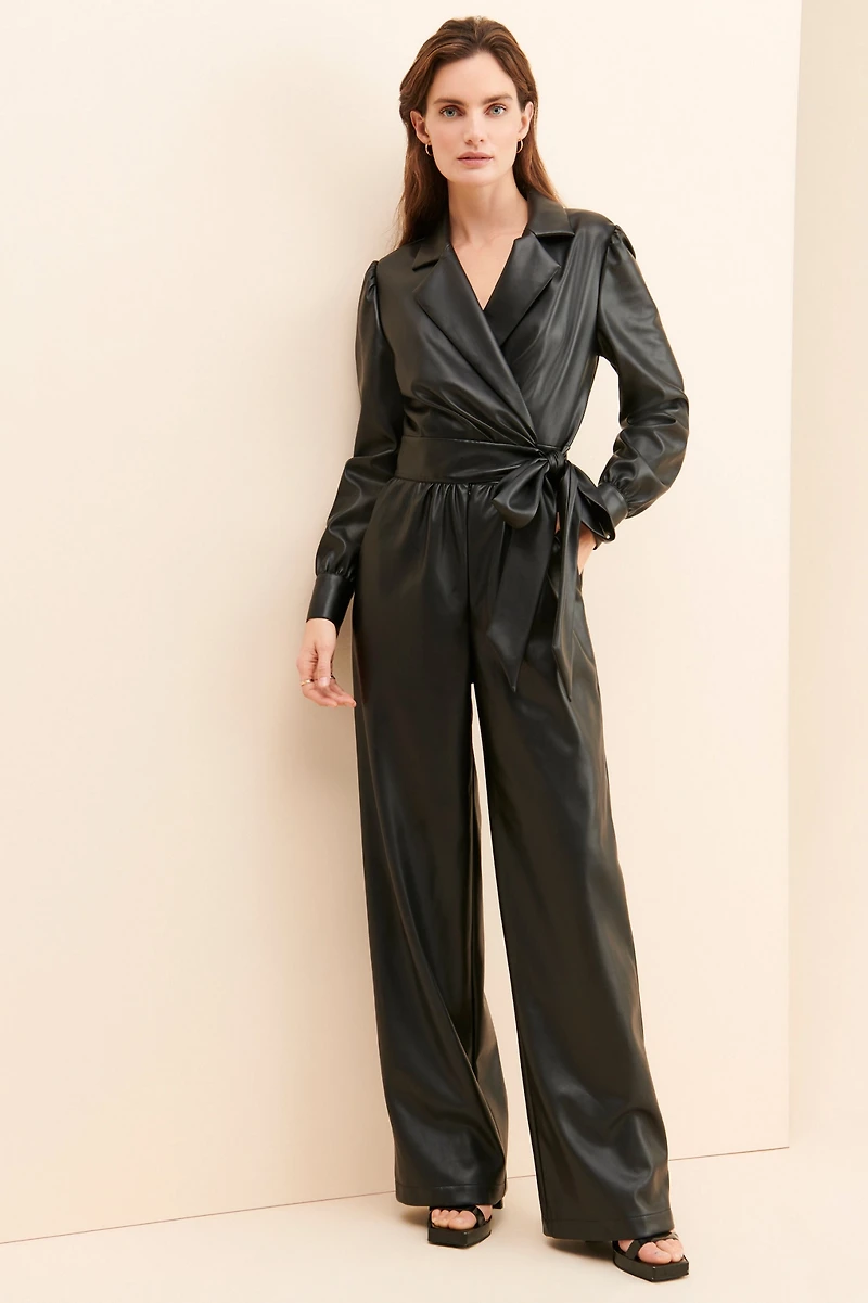 Bellevue Vegan Leather Wrap Jumpsuit