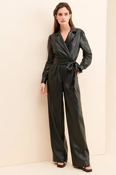 Bellevue Vegan Leather Wrap Jumpsuit