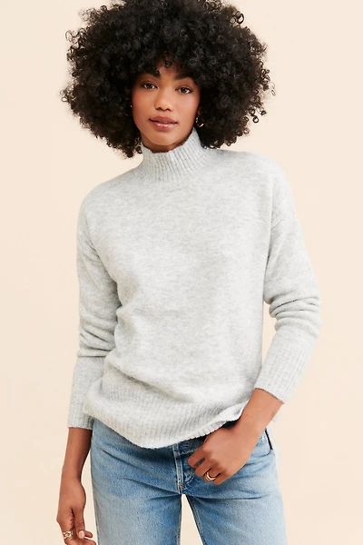 Flat White Rib Turtleneck Pullover