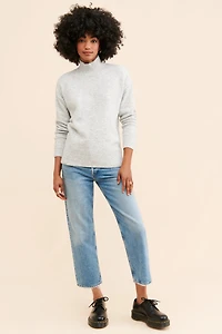 Flat White Rib Turtleneck Pullover