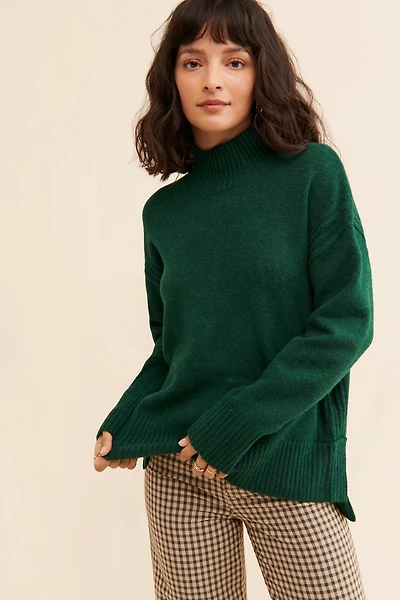 Flat White Rib Turtleneck Pullover