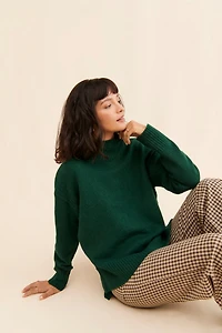 Flat White Rib Turtleneck Pullover