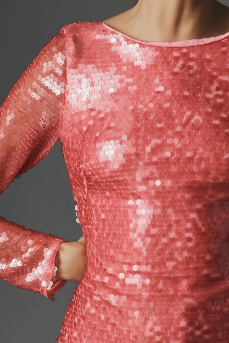 Sequin Drape-Back Mini Dress