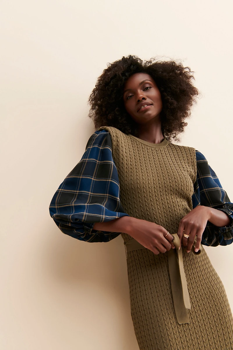 Current Air Knit Plaid Sweater Dress