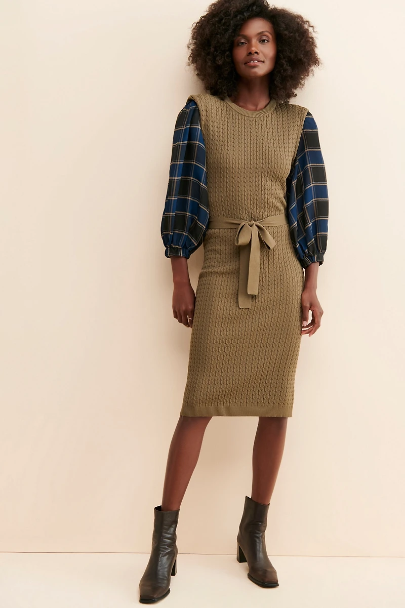 Current Air Knit Plaid Sweater Dress