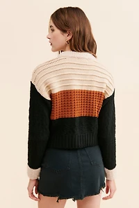 $525 Mixed Knit Colorblock Cardigan