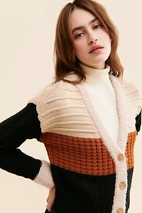 $525 Mixed Knit Colorblock Cardigan