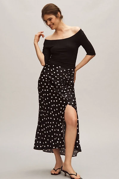 Maeve The Mel Ruched Side-Slit Midi Skirt