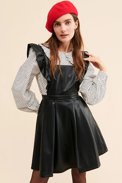 Maeve Ruffled Vegan Leather Mini Dress
