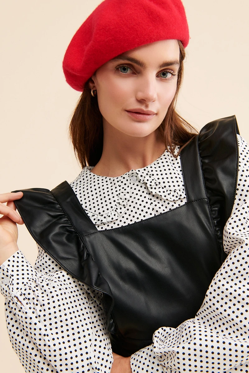 Maeve Ruffled Vegan Leather Mini Dress