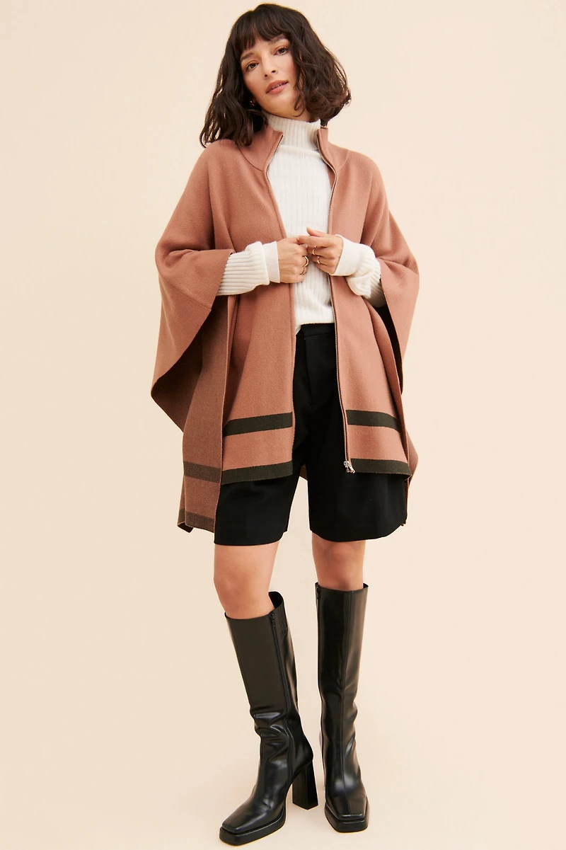 Flat White Zip-Up Poncho
