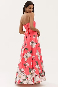 BHLDN Savannah Strapless Printed Satin A-Line Maxi Dress