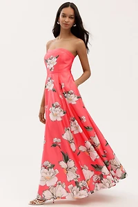BHLDN Savannah Strapless Printed Satin A-Line Maxi Dress