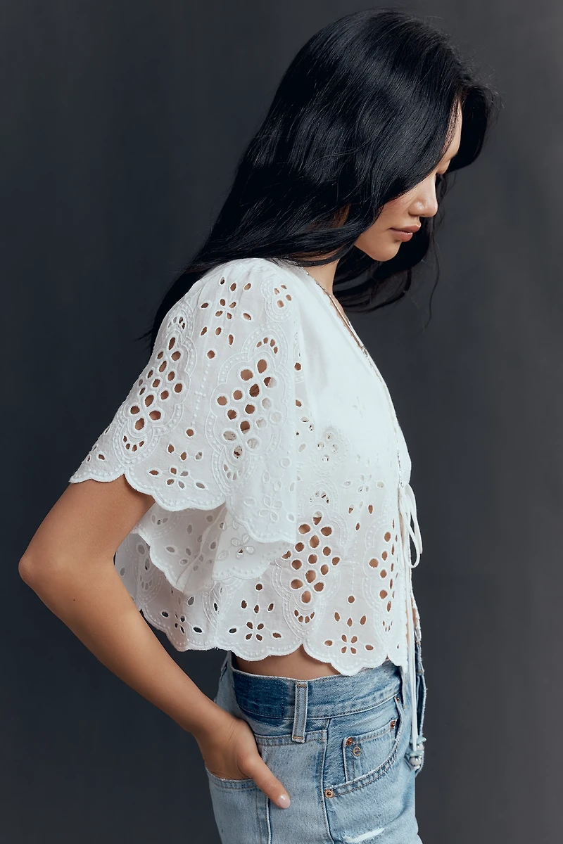 Maeve Tie-Front Eyelet Crop Blouse