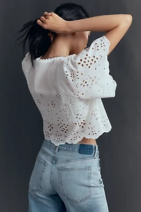 Maeve Tie-Front Eyelet Crop Blouse