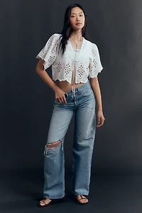 Maeve Tie-Front Eyelet Crop Blouse